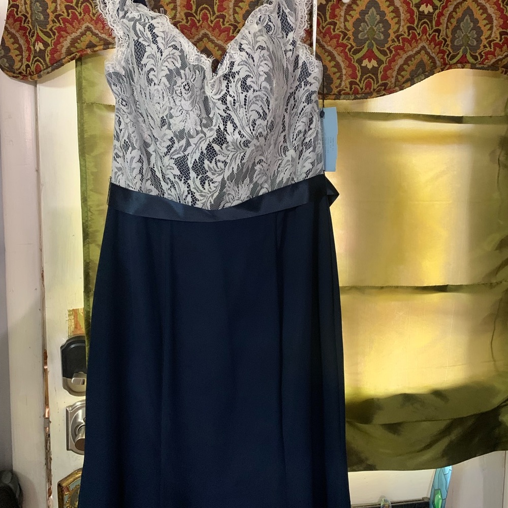 Da Vinci sz14 White Lace & Navy Chiffon Mermaid Bridesmaids Dress Floor Length - Picture 2 of 13